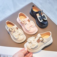 spring bowknot pearl leather princess shoes for girls children baby shoes