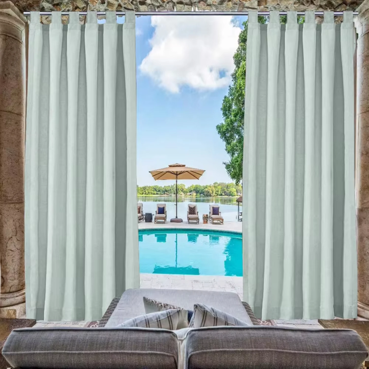 Greyish White Grommet Privacy Curtain Panel for Patio Porch Gazebo Cabana 50" W x 120" L
