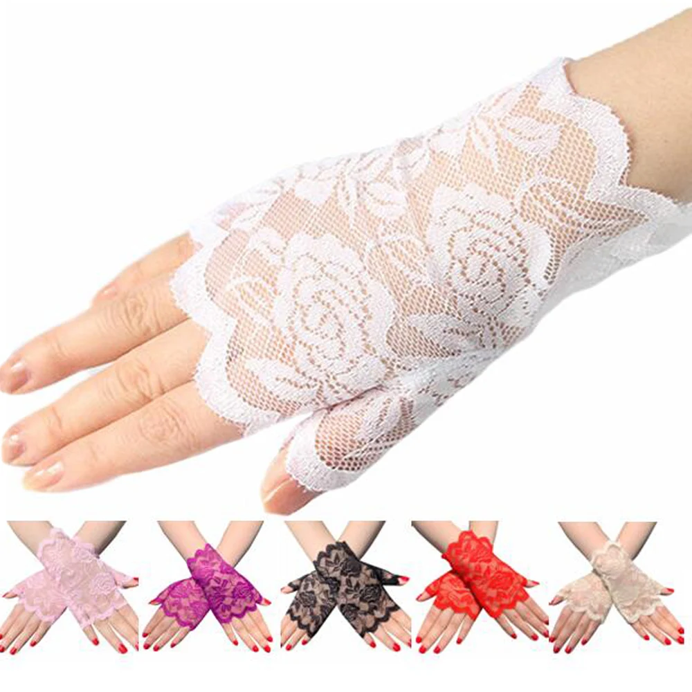 Модные женские перчатки кружевные солнцезащитные с открытыми пальцами |