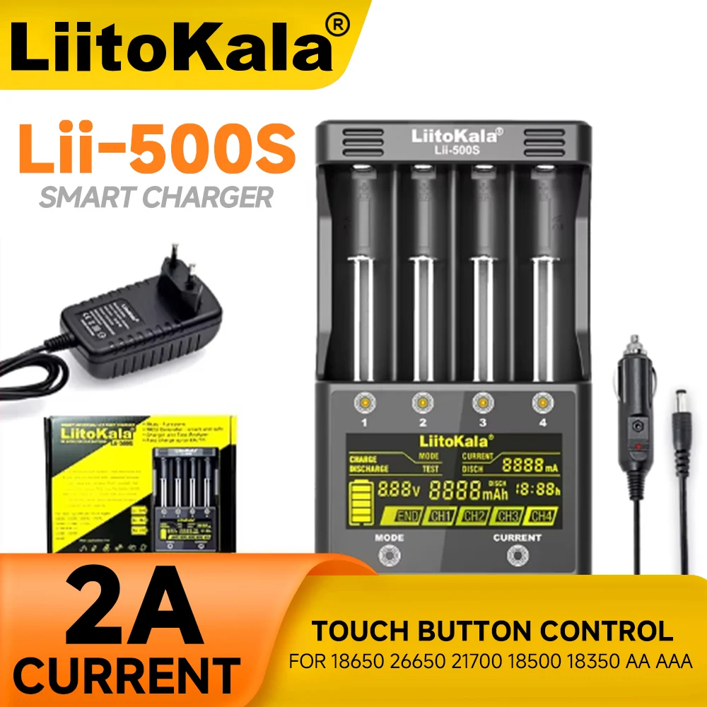 LiitoKala-Carregador аккумулятора Lii-500S 18650 26650 2100 NiMH-CD пилосы AA AAA проверка емкости батареи