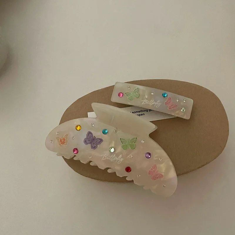 

Cute Colored Diamond Butterfly Hairpin Acetic Acid Ins Style Distinctive Hair Grasp Side Clip Headwear Sweet Fashion Women