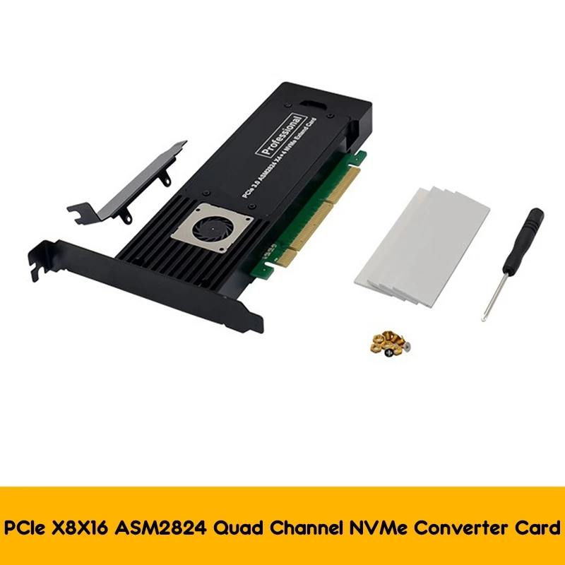 

ASM2824 PCI-E X8 X16 Adapter Card 4-Channel NVME SSD Conversion Card Industrial Server Storage Expansion Card
