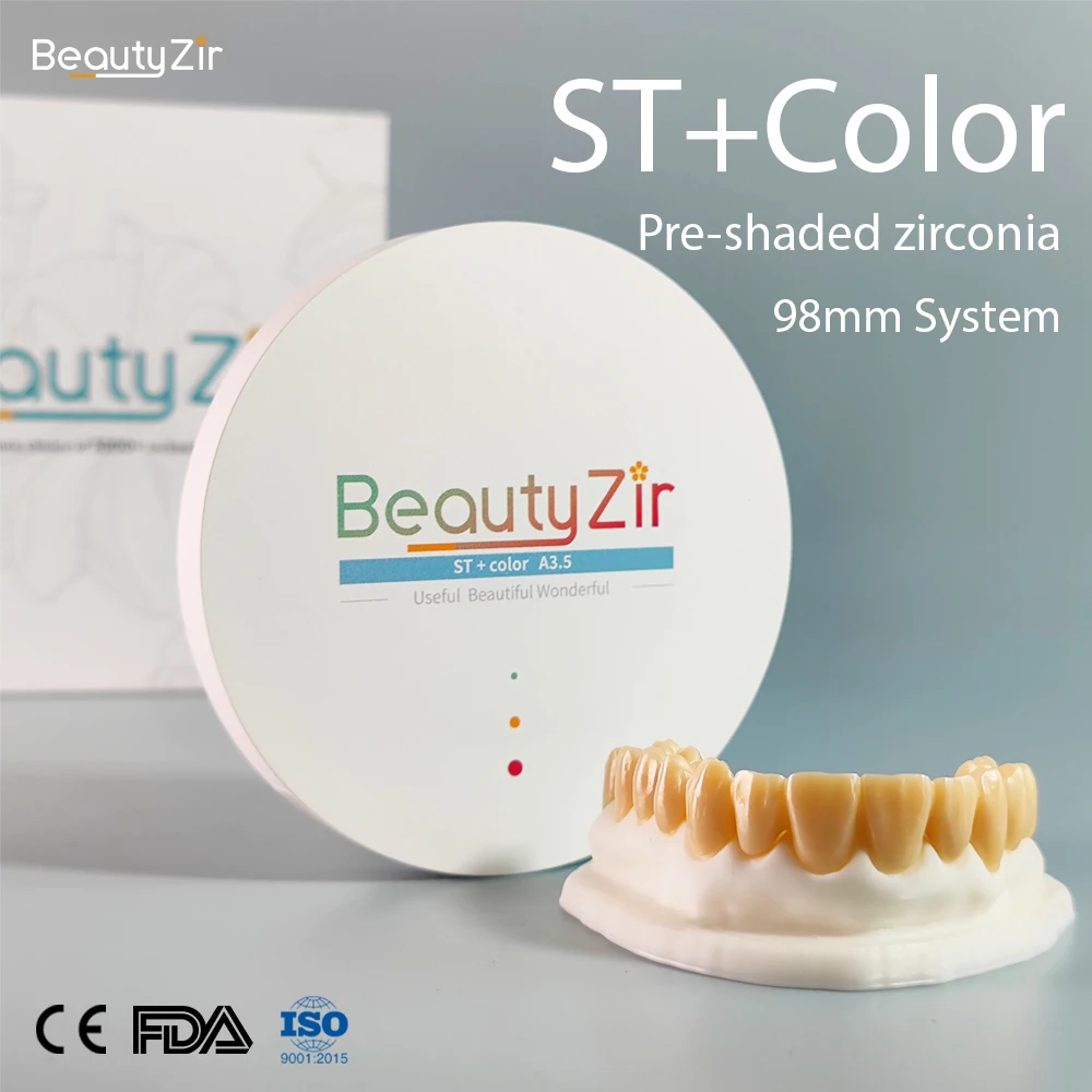 ST+Color Pre-Shaded 98mm Thickness 18mm Beautyzir  Laboratorio Dental Zirconia  Preshade  Blocks For Cad Cam