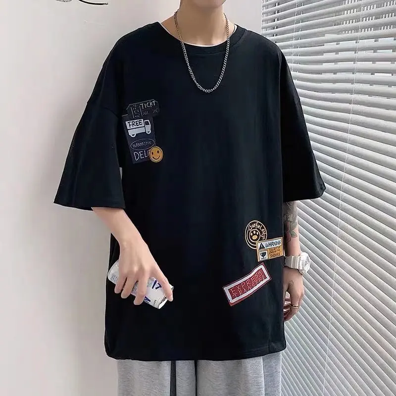 

Summer New Casual Loose T-shirt Short-sleeved Men's Fashion Label Printing Enlarged Hip-hop Couples Wear Half-sleeved Cotton Top