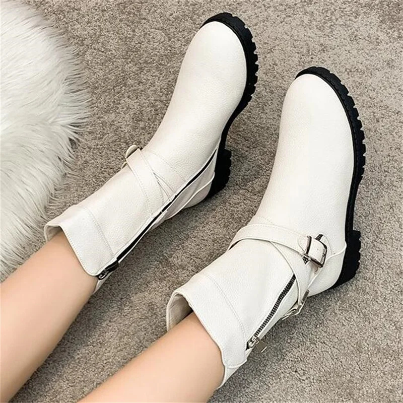 New style autumn and winter thick heel large female boot side zipper leather casual thick-soled riding boots female shoes