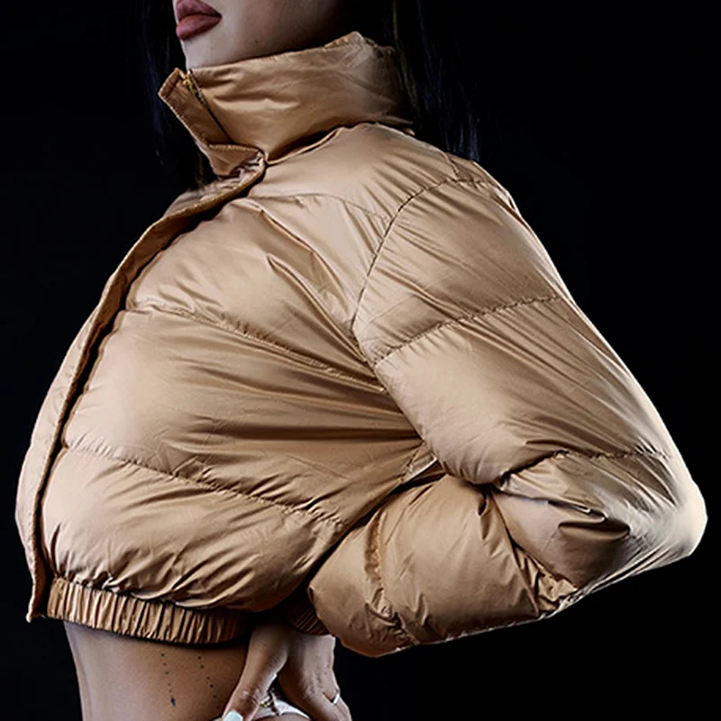 Autumn and Winter Style Fashion Long-sleeved Stand-up Collar Zipper Self-cultivation Warmth Pure Color Elegant Cotton Coat Women