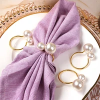 peandim 12pcslot napkin holder pearl napkin rings wedding party gatherings table supplies home banquet dinner serviette decor