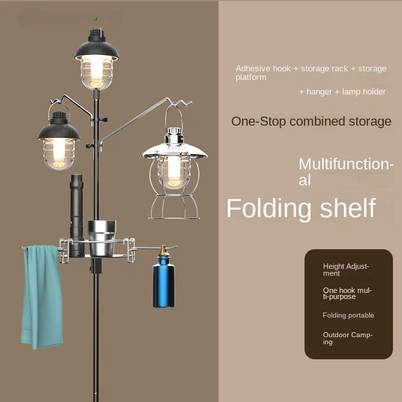 

Outdoor Multi-functional Camp Light Stand DIY Camping Adjustable Folding Ground Insert Aluminum Alloy Table Storage Light Stand