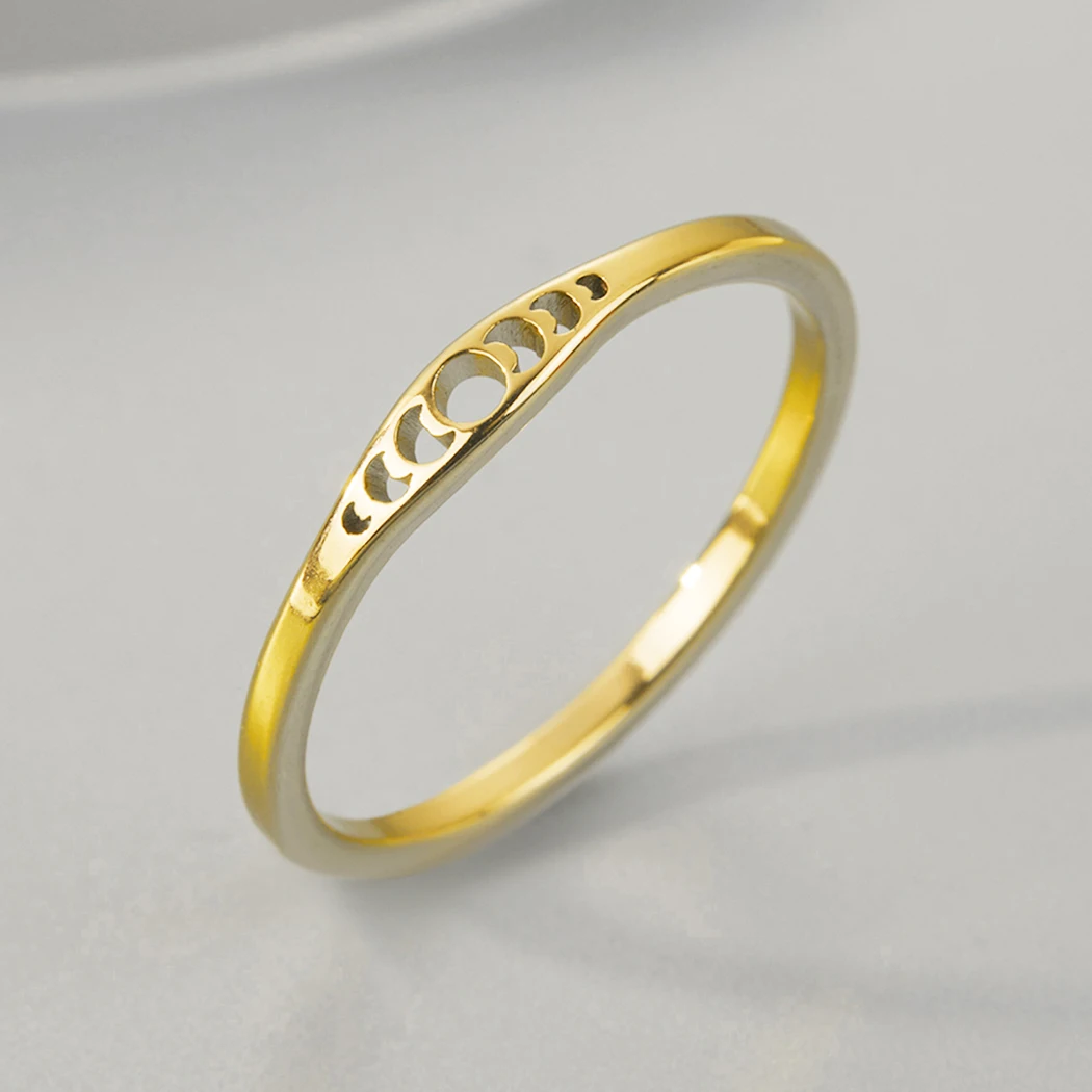 

CHENGXUN Tiny Moon Phase Rings for Women Girls Stainless Steel Stacking Midi Ring Gold Silver Color Half Moon Jewelry Gift