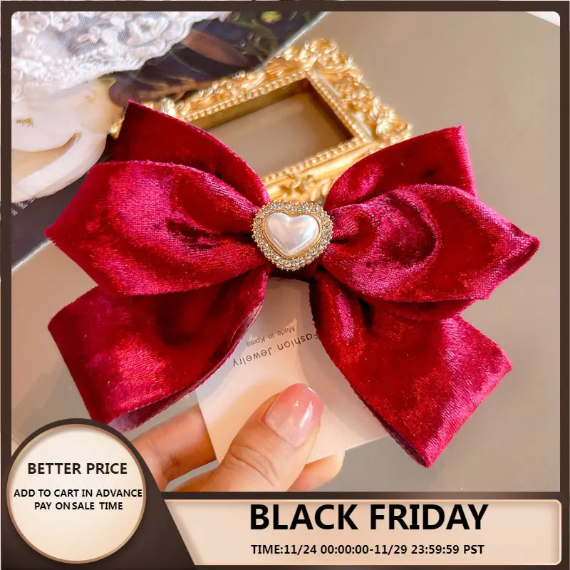 

2021 зимние Бархатные однотонные заколки для волос с большим бантом и жемчугом, корейские заколки для конского хвоста, заколка для волос для ж...