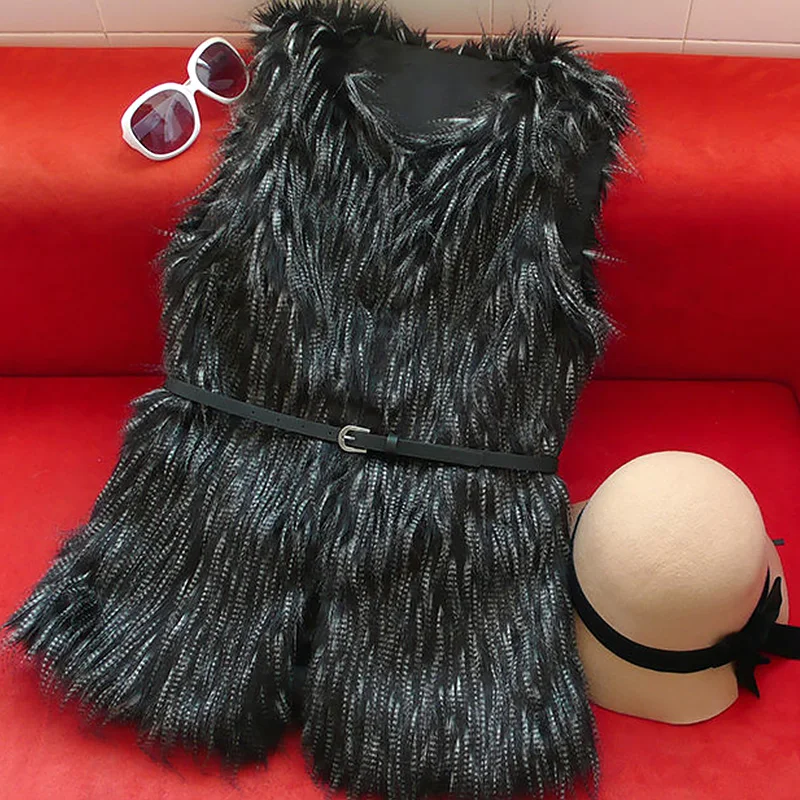 Plush Faux Fur Vest Jacket Ladies Elegant Sleeveless Fluffy Warm Jacket Autumn and Winter Fashion Casual V-neck Vest 3XL 2023