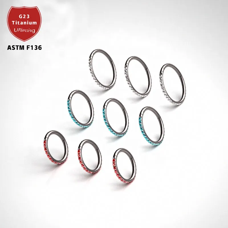 

One Piece Popular G23 Titanium Septum Clicker Nose Ring With Lateral Zircon Body Piercing Jewelry For Women And Men
