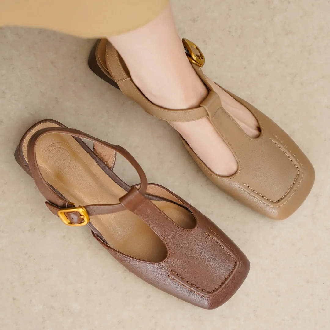 Женская летняя обувь размера плюс 34-42 из коровьей кожи с Т-образным ремешком