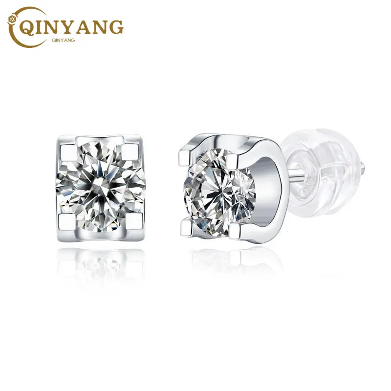 

925 Sterling Silver D Color 0.5ct 1ct Moissanite Stud Earrings for Women Simple Boutique Fine Trendy Jewels with GRA Certificate