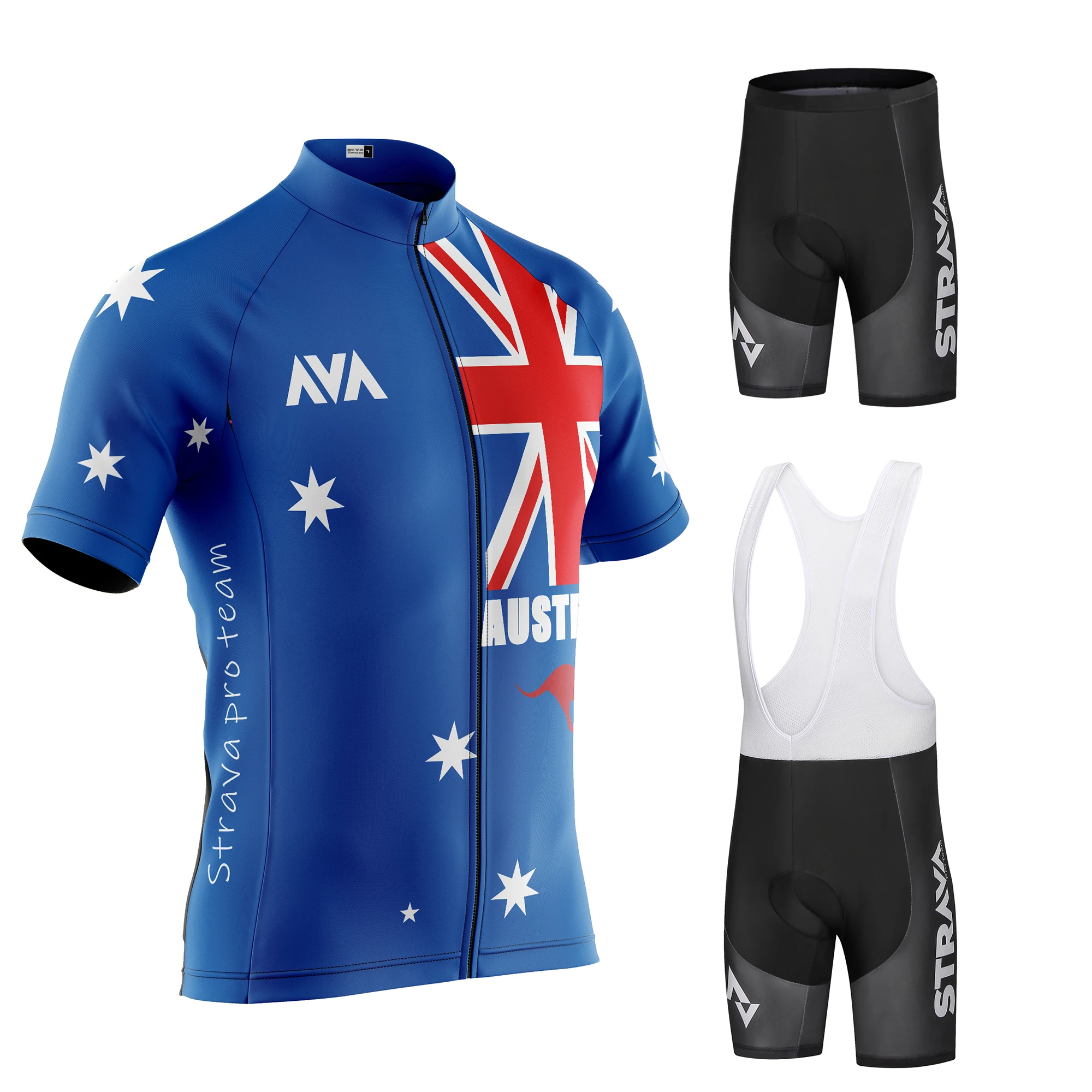 

STRAVA Pro Team Cycling Jersey Men Set Bib Shorts Set Summer The Flag Design Bike Jersey Bicycle Racing Uniform Clothes