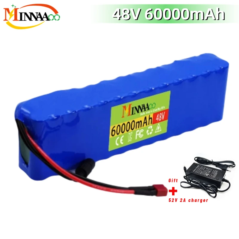 

High Capacity 13S2P 48v 60Ah 18650 Li-ion Battery for Bafang Electric Bike Retrofit Kit 1000w 54.6V 2A Charger + XT60 Plug