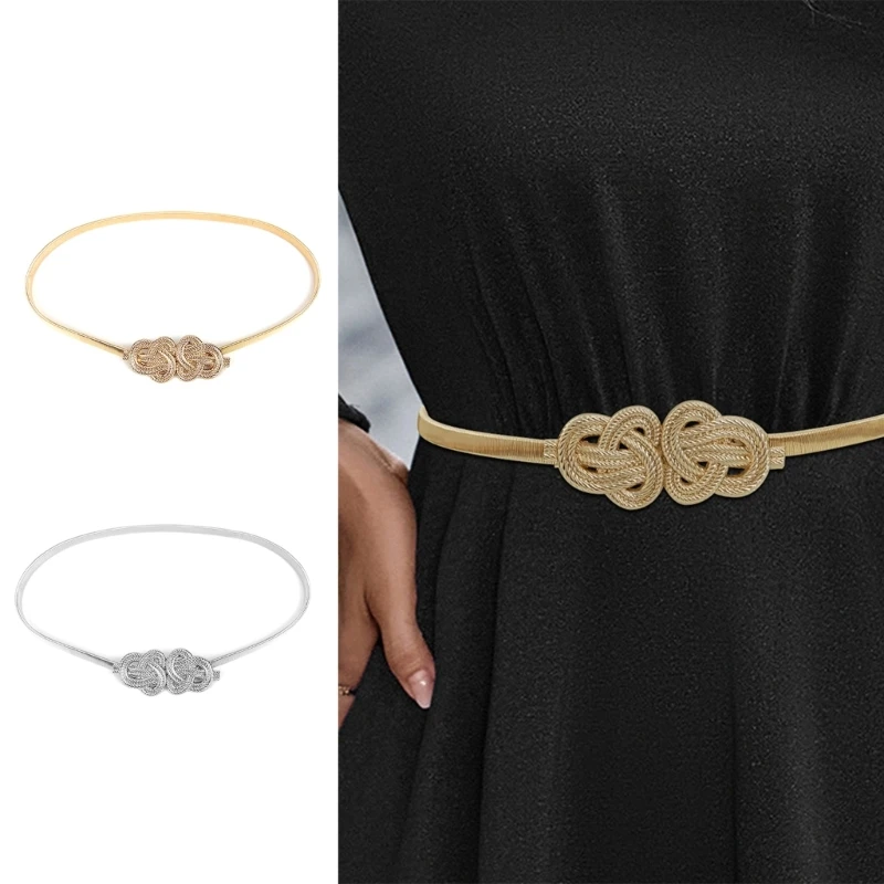 

Women Alloy Spring Belt Slimming Waist Adjustable Waist Belt Metal Women Dress Shirt Waist Belt with Knot Button