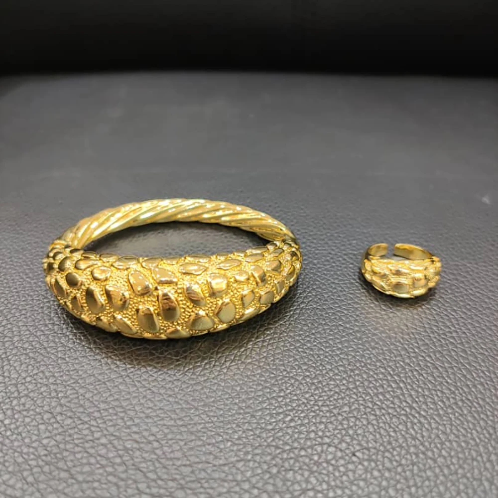 

Dubai Gold Plated Bangles With Rings For Women Nigerian Bride Cuff Bracelet Female Wedding Jewelry Gifts