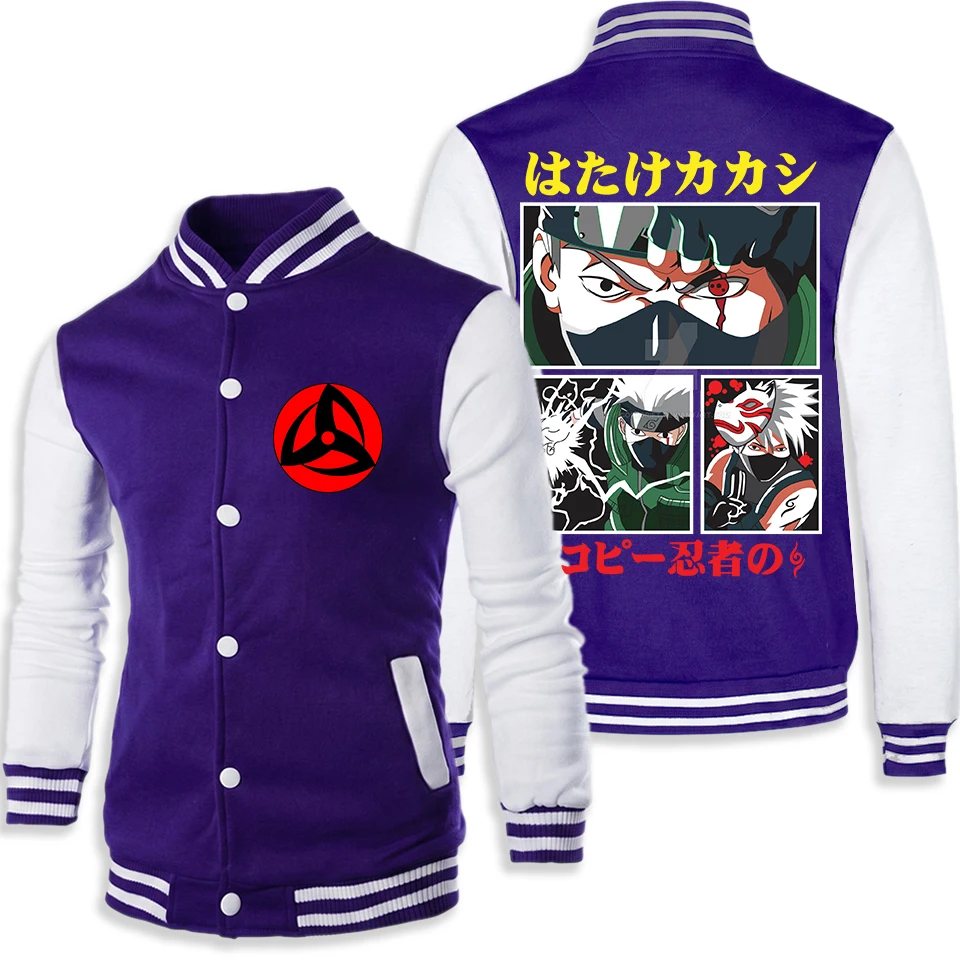 Фото Куртка-бейсболка унисекс с принтом аниме «Наруто Хатаке Какаши Шаринган», уличная одежда в стиле Y2K, повседневная куртка для мужчин и пар. №2