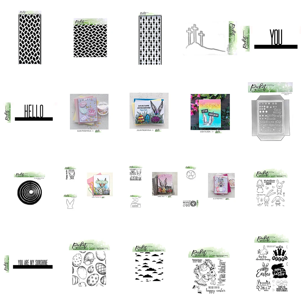 

2022 Bunny Trail Eastertime Garden Clouds Stamps Topper Circle Shaker Metal Cutting Dies Cobblestone Stitches Slim Line Stencils