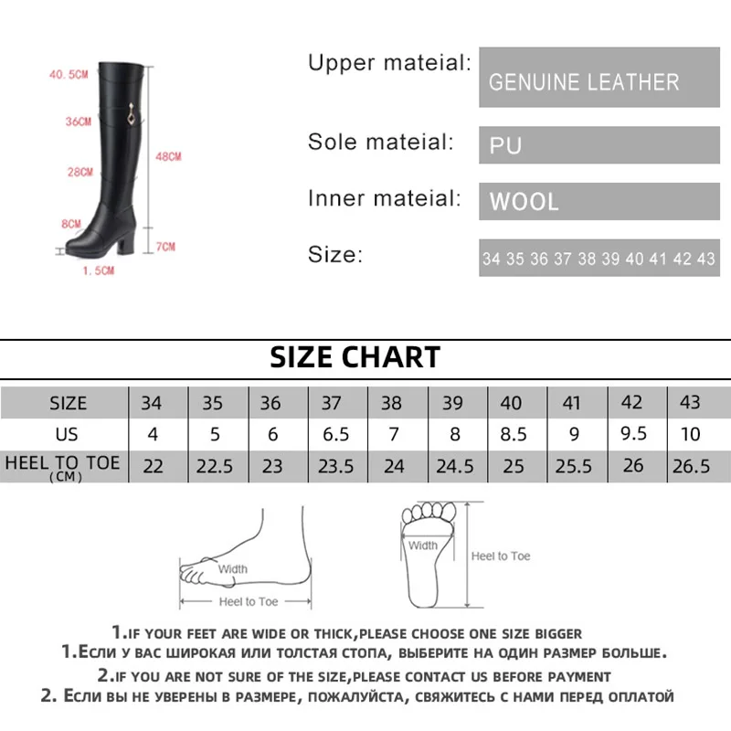 2023 New Women's Over The Knee Boots Natural Wool Genuine Leather Women Winter Boots Plush Warm High-heel Women Motorcycle Boots