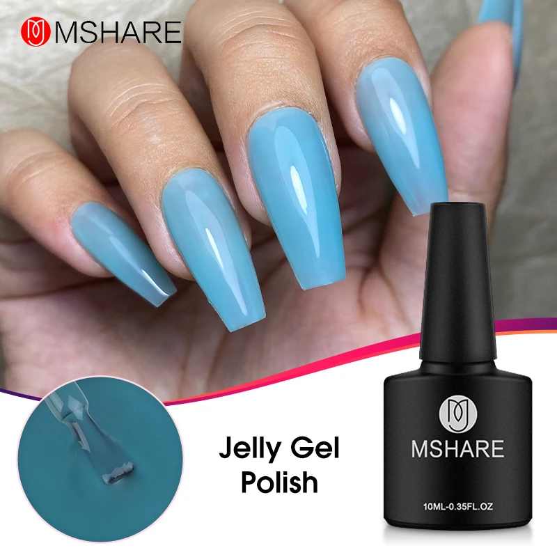 MSHARE Sky Blue Nail Gel Polish Jelly Gelish Semi-Permanent Enamel UV Varnish Hybrid Transparent Soak Off Cure Nail Dryer 10ml