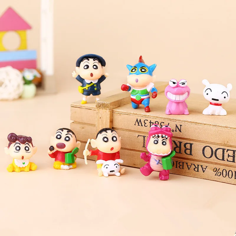 8pcs/set Bandai Crayon Shinchan Doll PVC Toy Model Kawaii Anime Cartoon Doll Cake Decorations Car Home Decorations Children'sToy