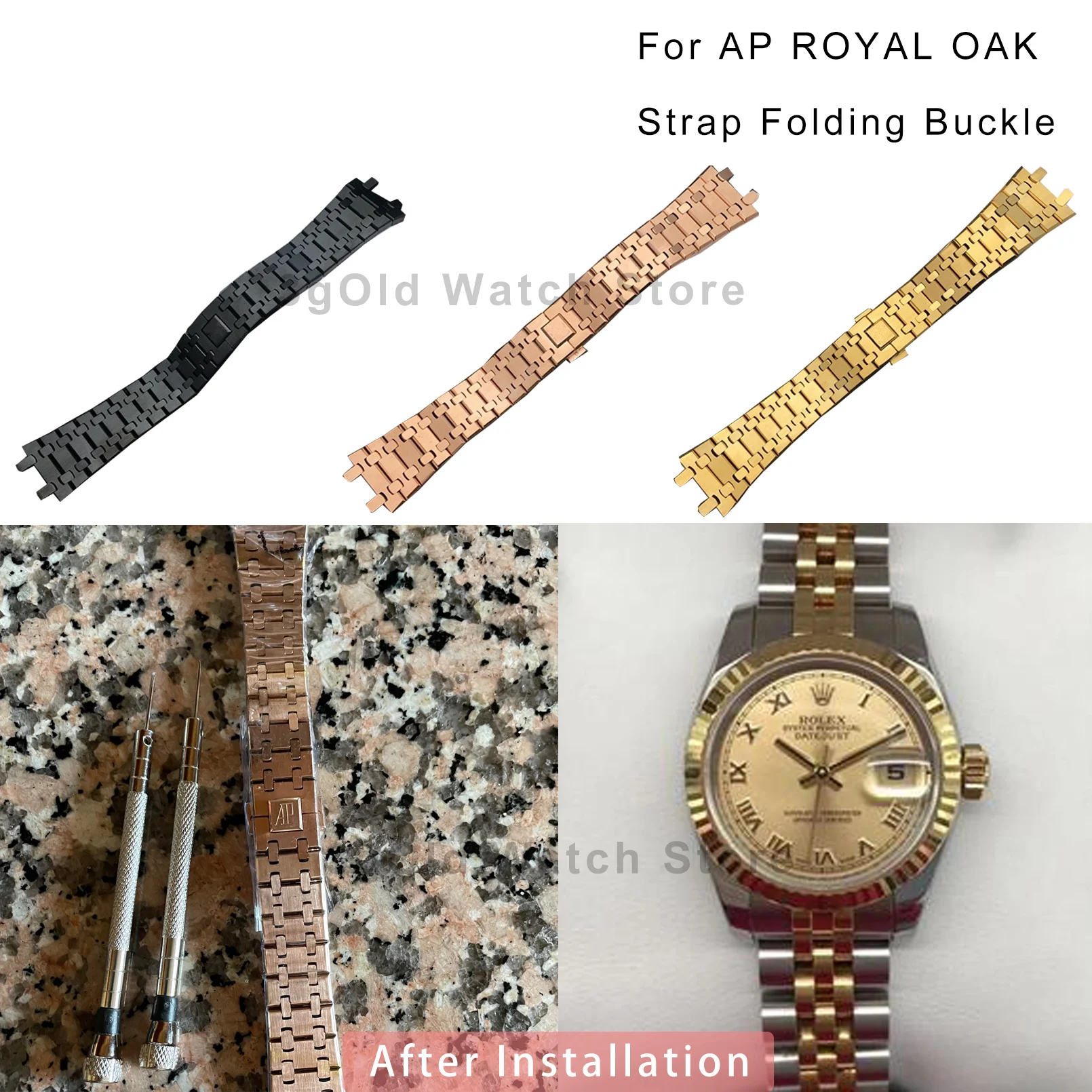 

Ремешок из нержавеющей стали для мужских и женских часов, складной браслет с пряжкой из дуба ROYAL, черный, золотой, серебристый, 21 мм, 26 мм