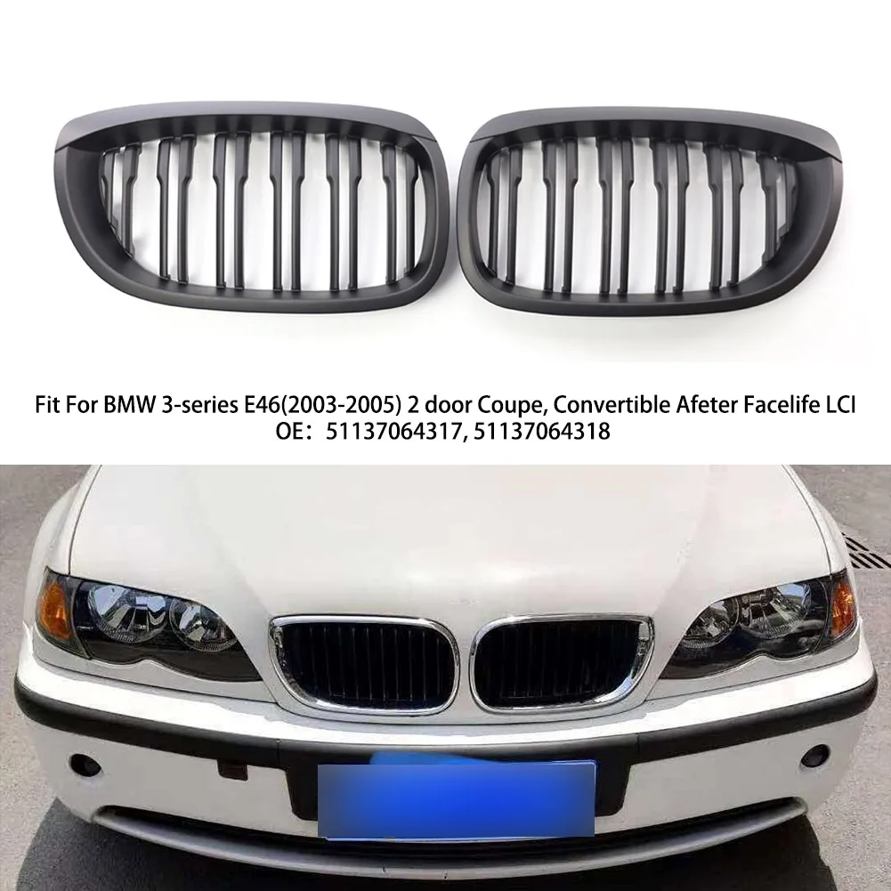 

Car Grilles Auto Gloss Black Front Hood Kidney Double Line Grill Mesh Sport Racing Grills For BMW E46 LCI Facelift Coupe 02-05