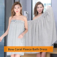 household bamboo fiber bath towel 70140cm bow tube top coral fleece bath dress beauty salon soft wrap chest for women girls