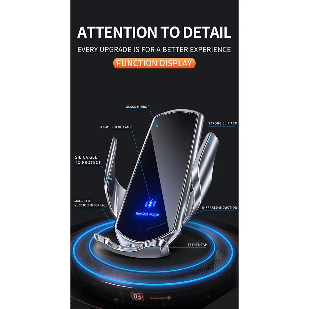 

13*6.5*2.4CM Universal Wireless Charging Stand With Type-C Data Cable Link Chuck QC2.0/3.0 Protocol Wireless Charger Holder