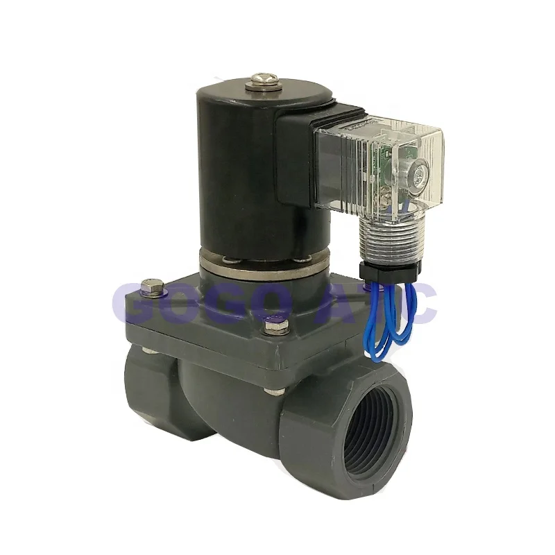 

2 way UPVC solenoid valve FKM Seal 2 inch BSP Orifice 50mm normal close Sea water sewage weak acid and alkali PVC valve