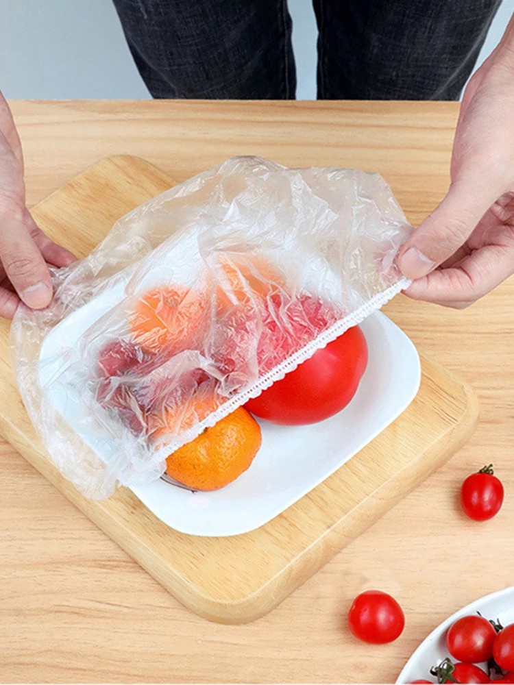 

100 PCS Disposable Plastic Wrap Kitchen Refrigerator Food Storage Fruit Fresh-keeping Bags Transparent Stretchable Cling Wrap