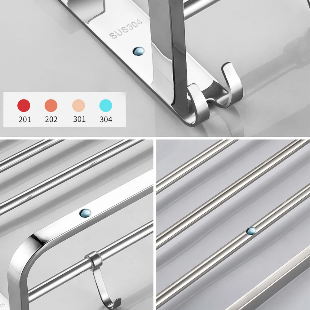 towel rack hanger folding shower holder mirror polished silver 304 stainless steel wall movable hook bars bathroom accessories free global shipping