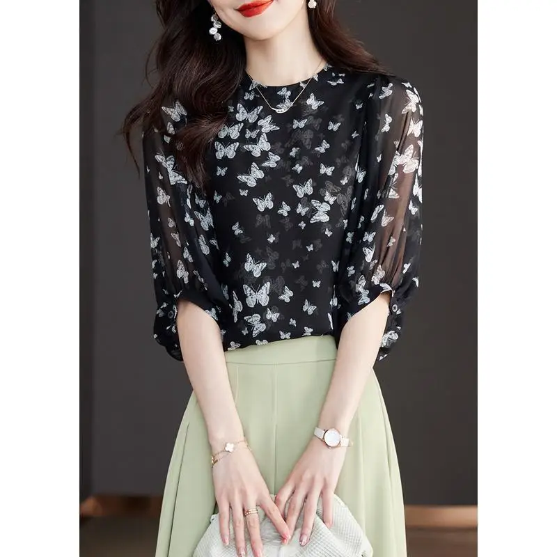 Модная легкая шифоновая рубашка в западном стиле женская маленькая возрастная