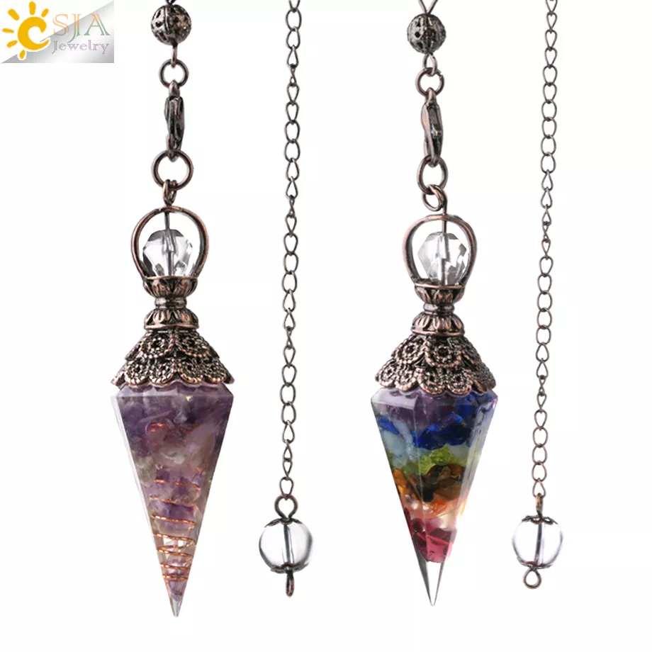 

CSJA 7 Chakra Healing Crystals Pendulum for Dowsing Divination Quartz Natural Stone Pendulums Antique Reiki Pendant Pendulo G854