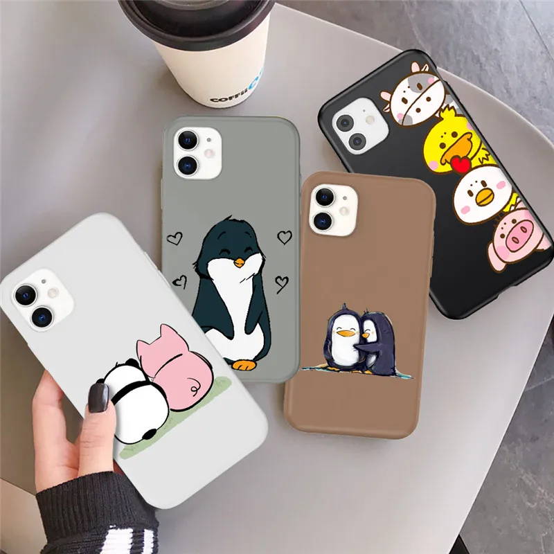 Мультяшный чехол Ottwn с пингвином уткой животными для iPhone 13 11 12 Pro Max Mini X XR XS 7 8 Plus SE2020