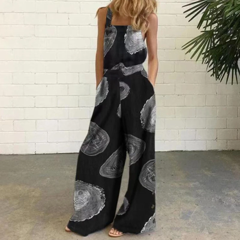 

Women Jumpsuits Rompers Summer Casual Ethnic Style Patchwork Vintage Overalls Female 2022 Buttons Suspender Jumpsuit New