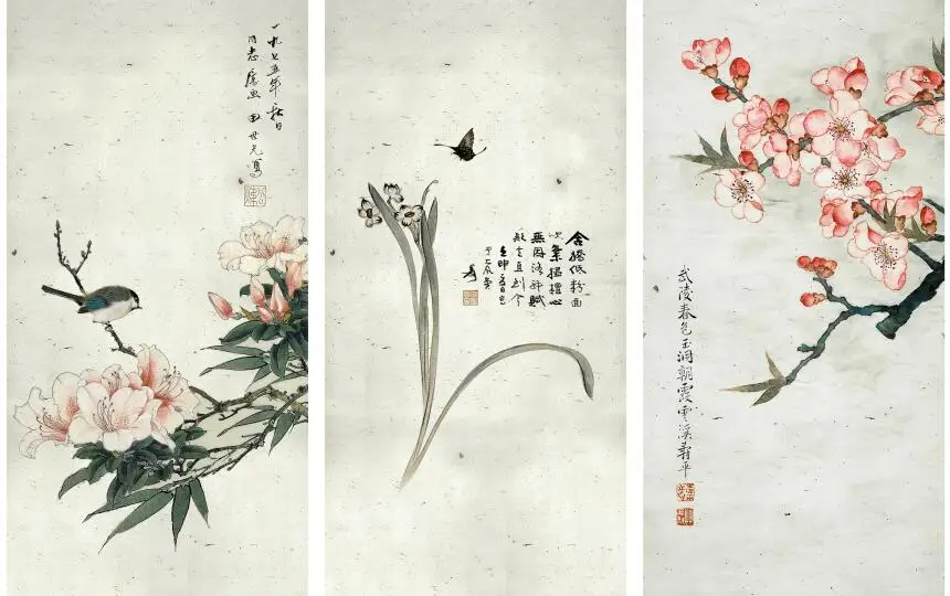 

MT0362 Chinese Style flower bird butterfly landscape Print Art Canvas Poster For Living Room Decoration Home Wall Picture