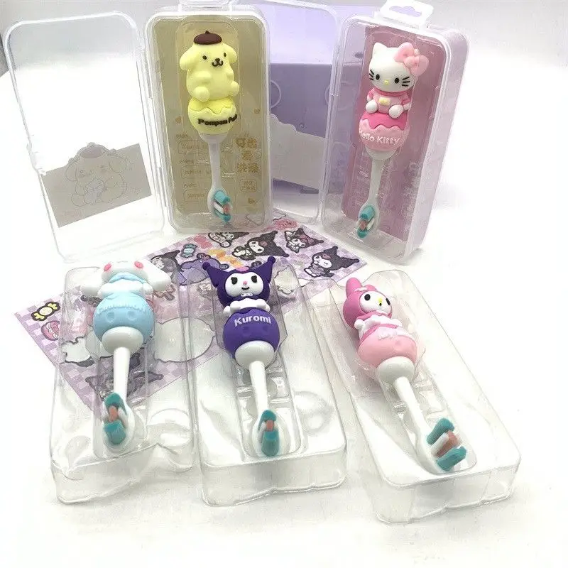 

Kawaii Sanrio My Melody Cinnamoroll Purin Dog Cartoon Child Three-Dimensional Silica Gel Toothbrush Anime Figure Holiday Gift