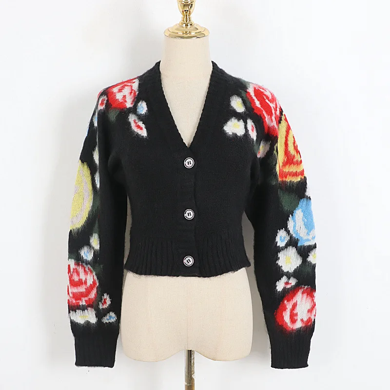 

Мохеровый свитер, кардиганы, женская модель, сексуальный V-образный вырез, Джерси с цветами, Осень-зима 2022, повседневная верхняя одежда, Корейская одежда