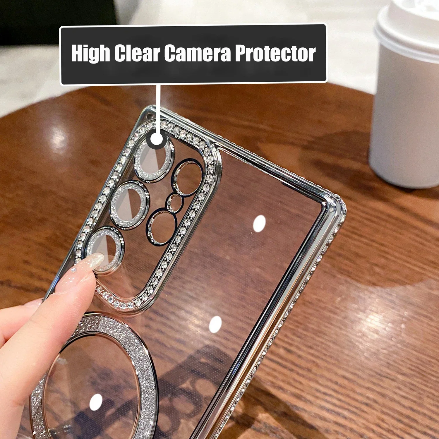 Роскошный Бриллиантовый чехол для Samsung S24 ультра прозрачный Magsafe Galaxy S23 Ultra Plus с