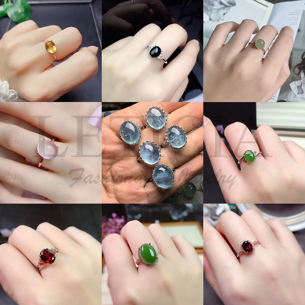 20/50Pcs Fashion Vintage Natural Stone Pink Crystal Ring Gem Rings Jewelry Party Gifts Accessories Kit