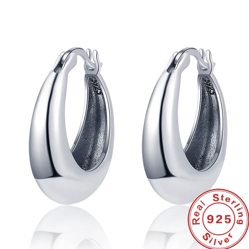 

Real 925 Sterling Silver Smooth Vintage Earring High-quality U Shape Hoop Earrings For Women Wedding Party Fine Jewelry