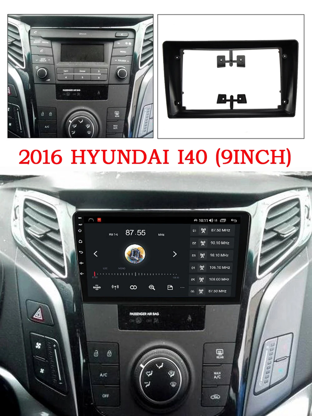 

9 inch Fasxia Car Audio Frame Car Radio Fascia,gps navigation fascia panel is suitable FOR HYUNDAI I40 2016+