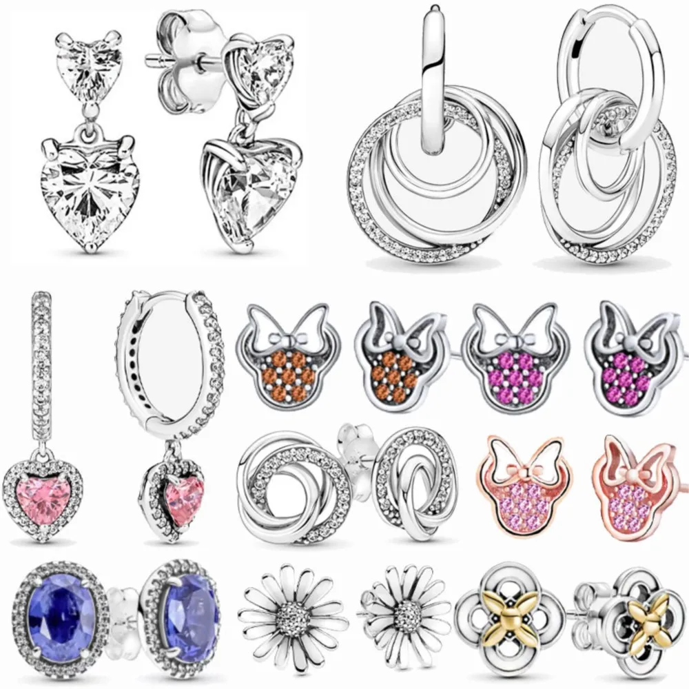 

Authentic 925 Sterling Silver Earrings Pink Daisy Flower Star Stud Drop Earrings Doop Women Anniversary Engagement Jewelry Gift