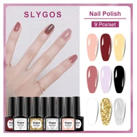 slygos 9pcs 10ml nail gel polish set soak off uv led varnish semi permanent fingernail polish kits for nail art healthy manicure