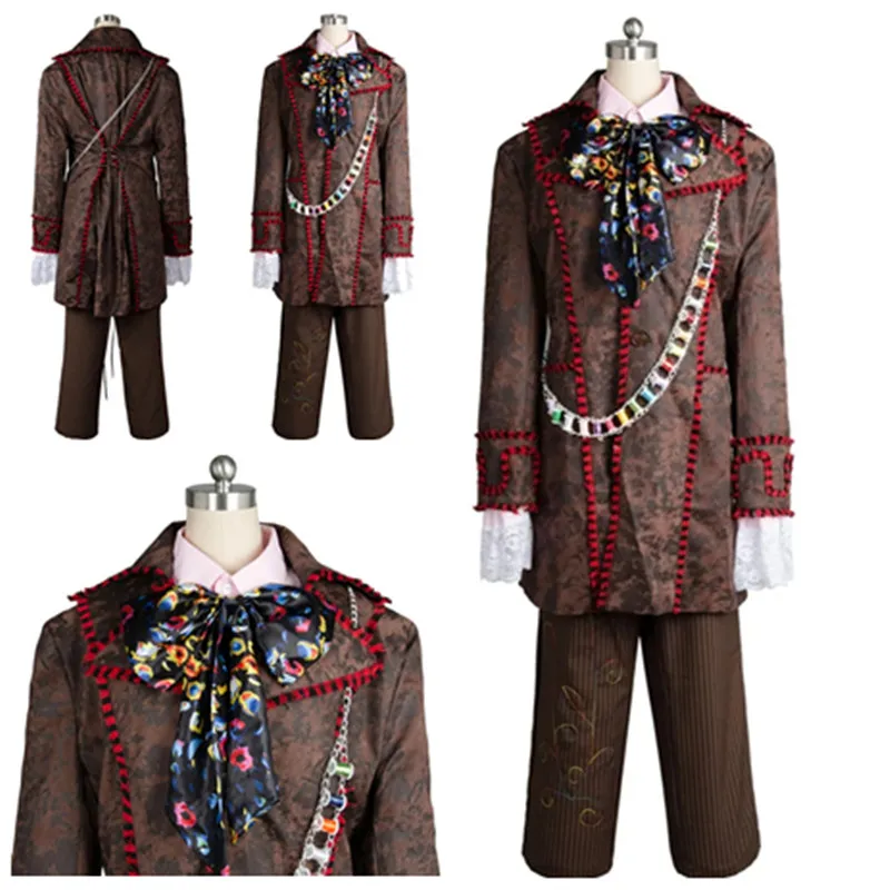 Костюм сумасшедшего косплея хаттера из мультфильма Алиса фэнтези страны чудес