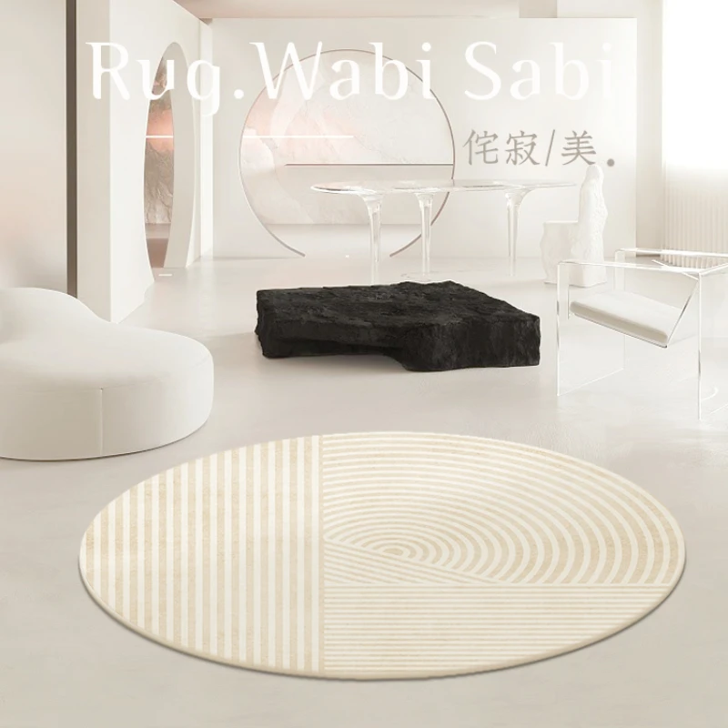 

New Modern Light Luxury Cream Round Large Area Living Room Carpet Bedroom Simple Soft Fluffy Thickened Cloakroom Decorative Rug