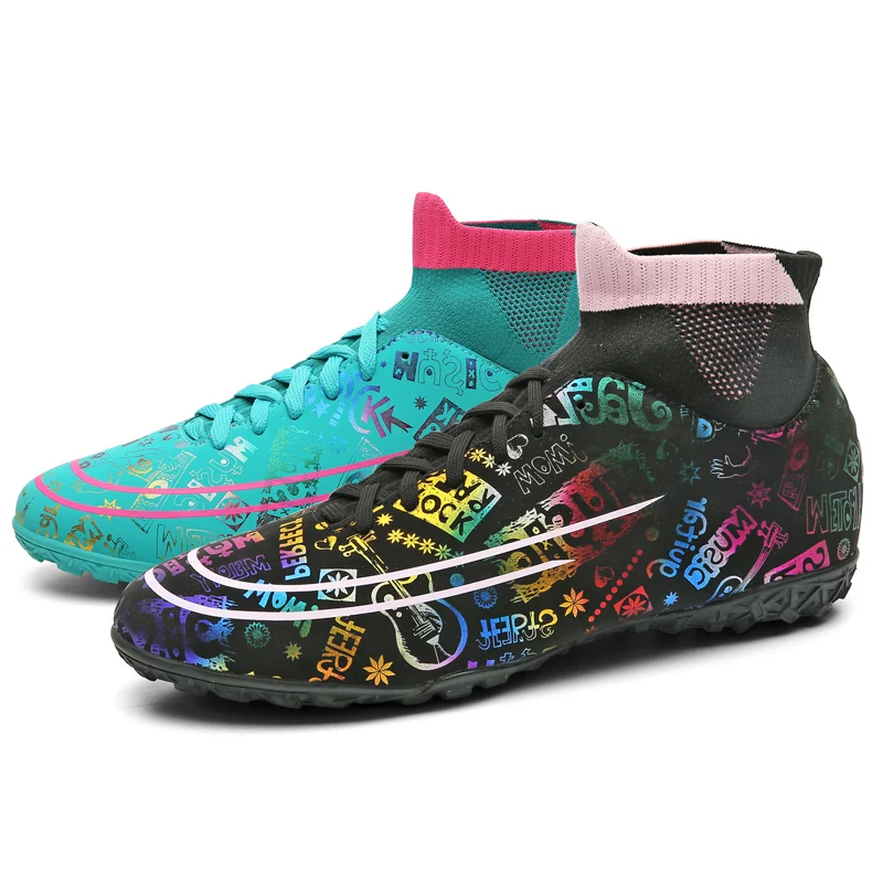 

High Ankle Football Shoes Men Sneakers Soccer Futsal TF Grass Cleats High-quality Footwear Training Match Ultralight Non-Slip
